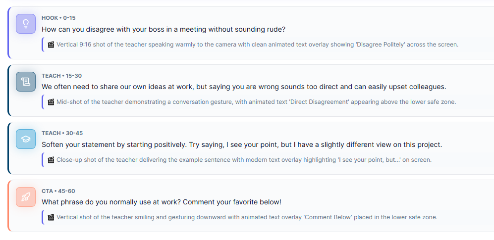 TeacherFly Natural mode generated script example