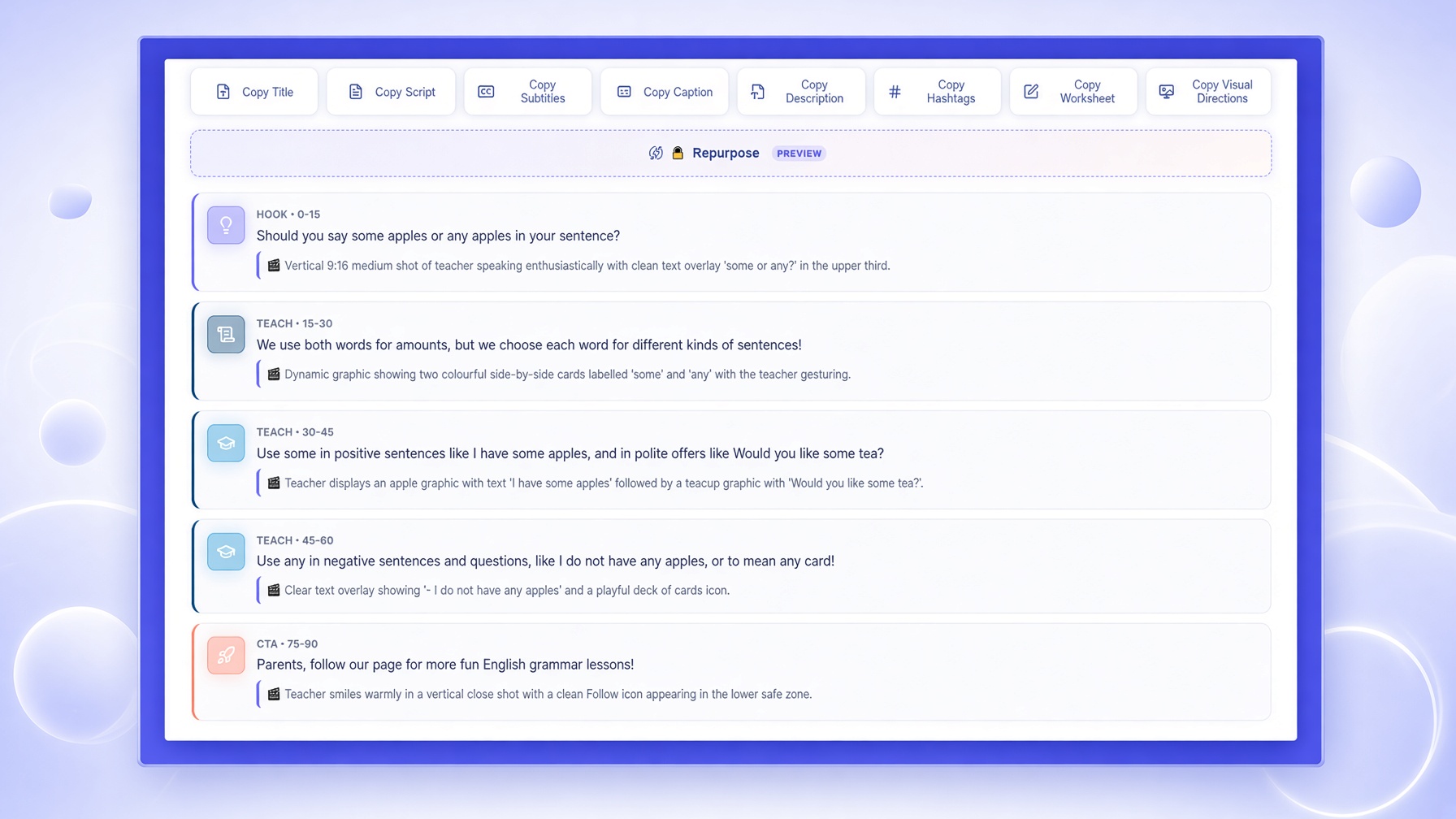 TeacherFly completed content pack with generated teaching scenes
